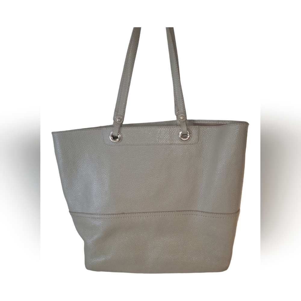 Oroton Taupe Mushroom Pebbled Leather Shoulder Shopper Hobo Bag - Picture 5 of 8
